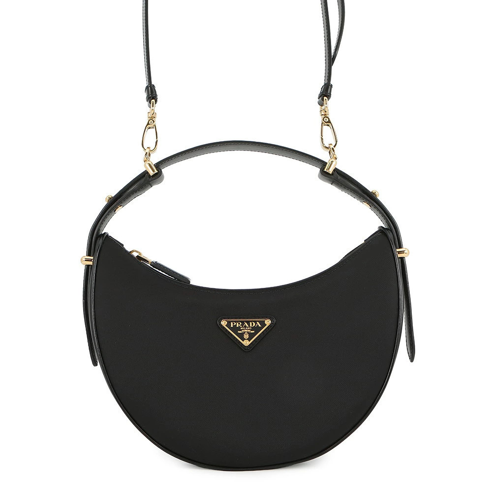 Prada Shoulder Bag Arche Triangle Leather Black